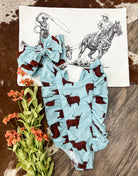 Howdy Highland Blue Ruffle Swimsuit