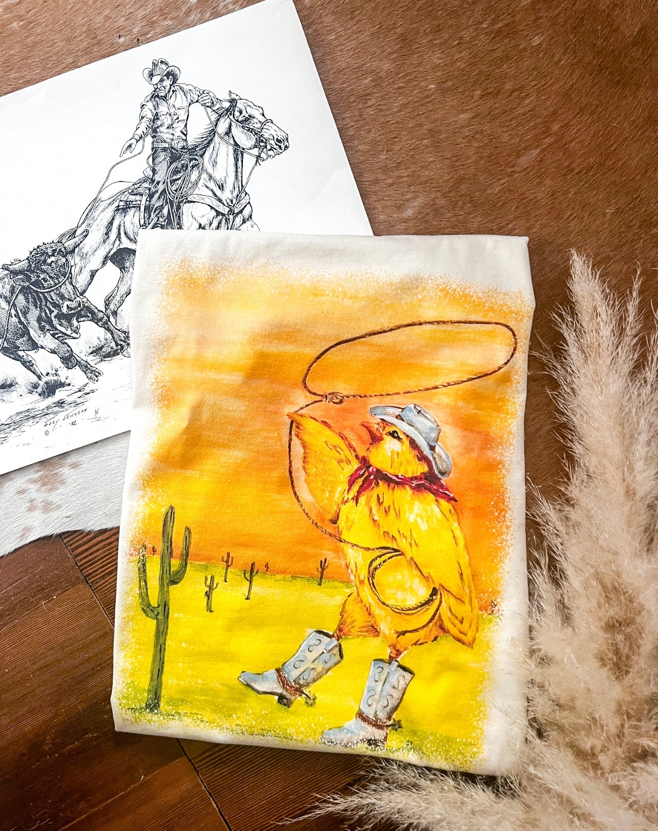 Chick Roping Easter Design Tee or Sweatshirt (cream) (Adult)