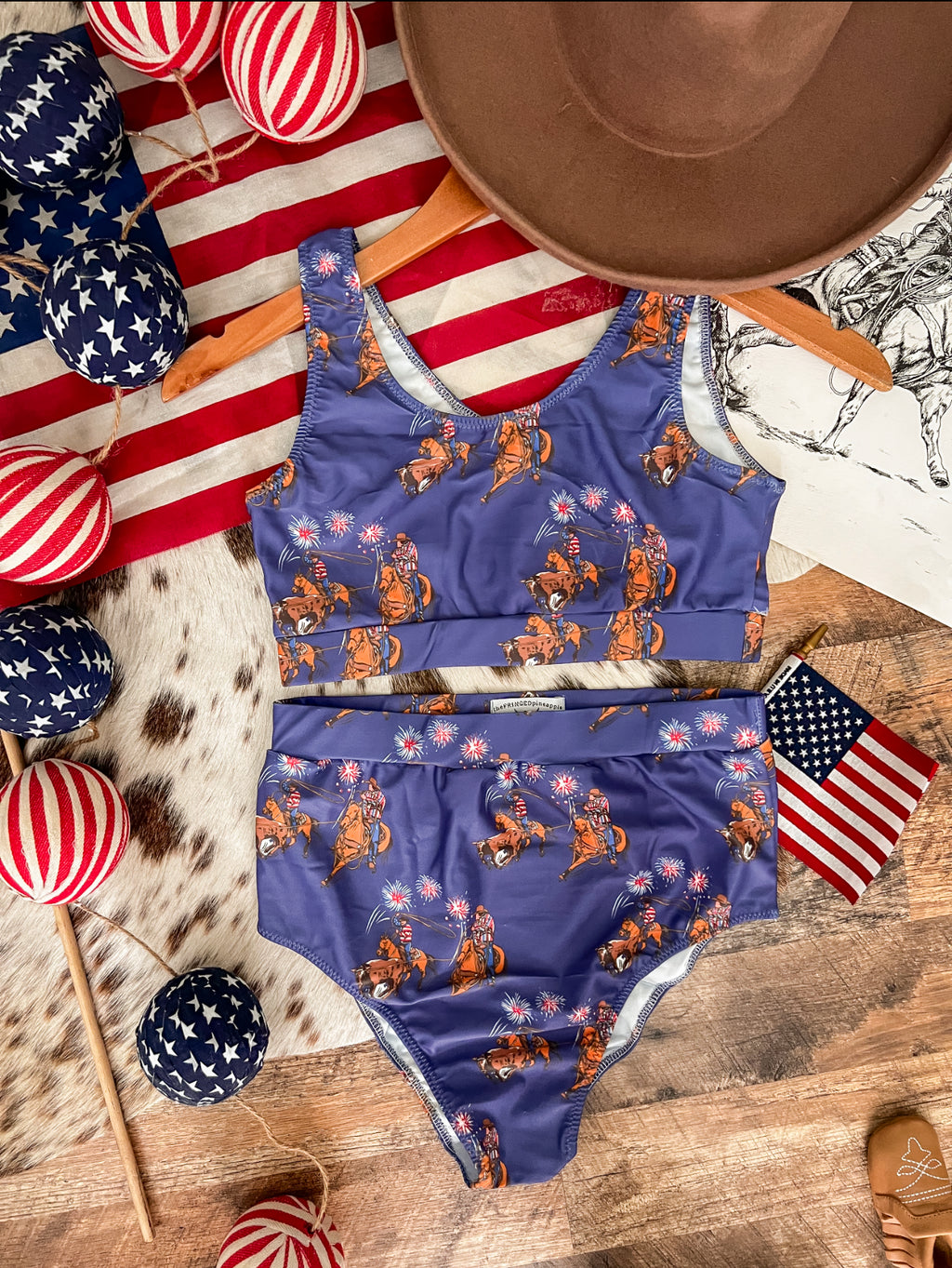Western 4th Of July-Team Roper High Waisted Swimsuit (womens)(final sale)