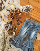 Denim Cowgirl Double Ruffle Denim Flares(light fade) (little kid) 6/12M(2XS)