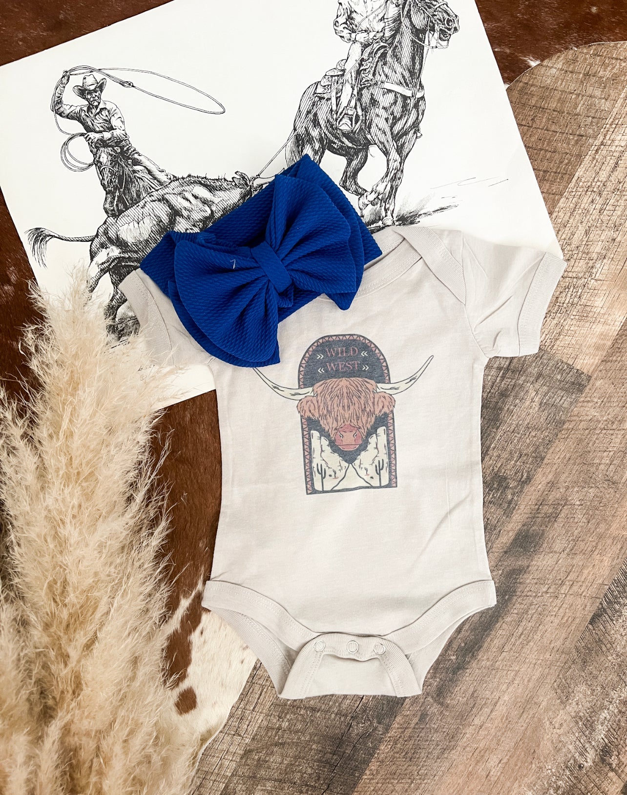 Wild West Highland (One piece Onesie) Blue Bow