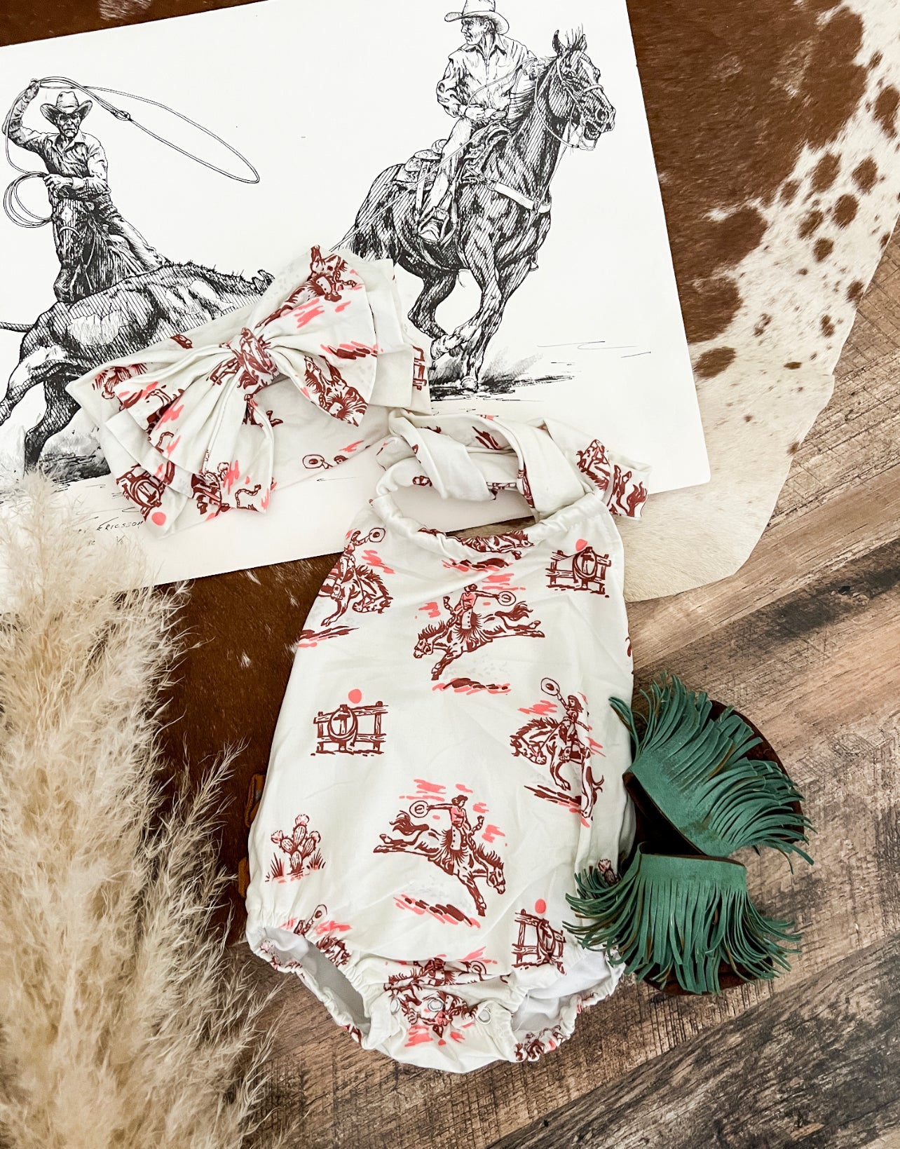 Sunset Cowgirl Ruffle Romper & Bow (little kid)