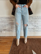 Darlin Denim Distressed Rigid Mom Jean