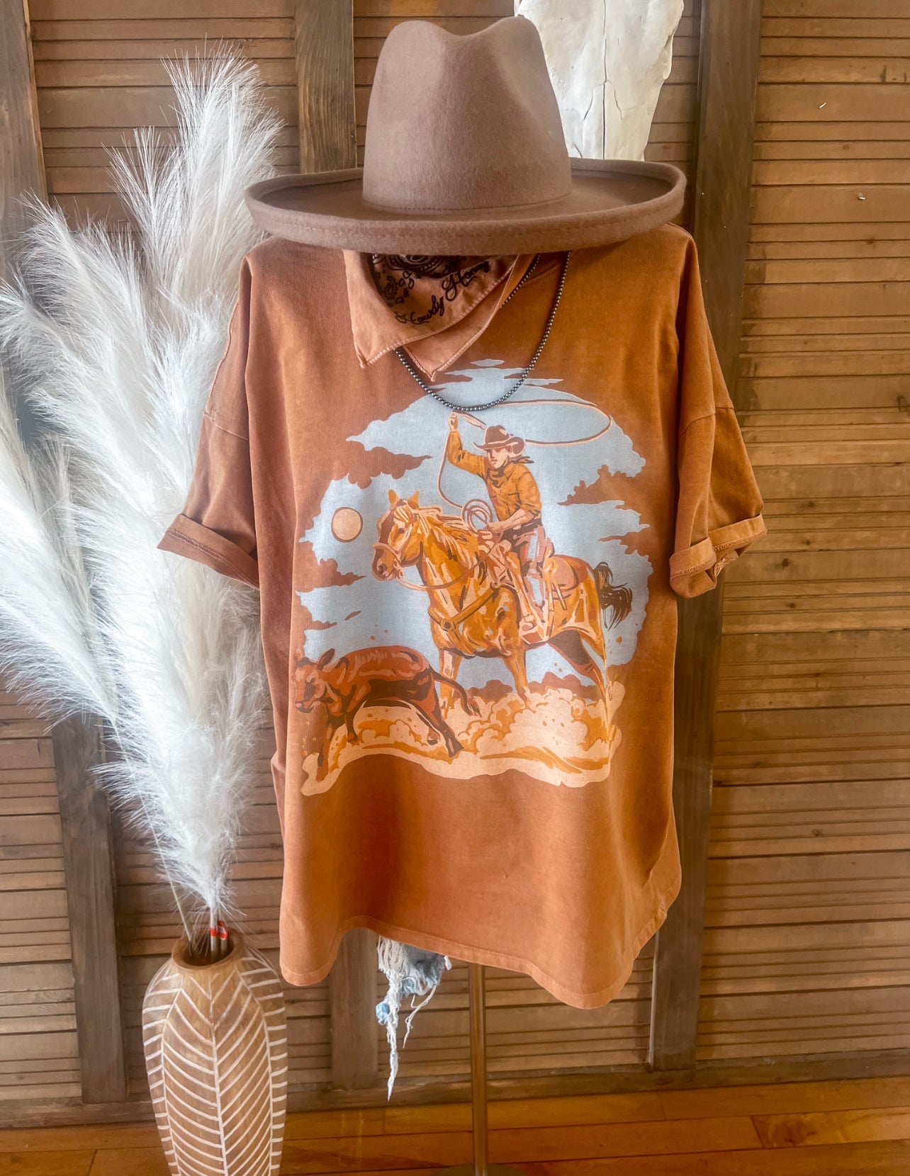 The Calf Roper Distressed Tee (Adult)(Copper)