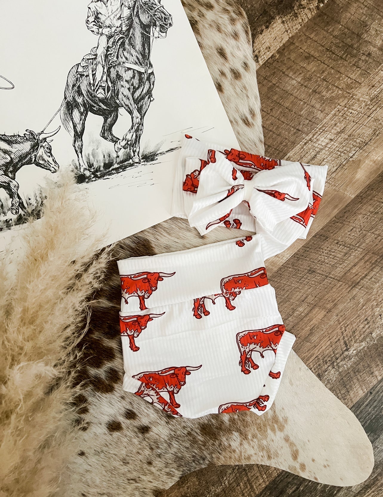 Longhorn Ribbed Bummie & Bow