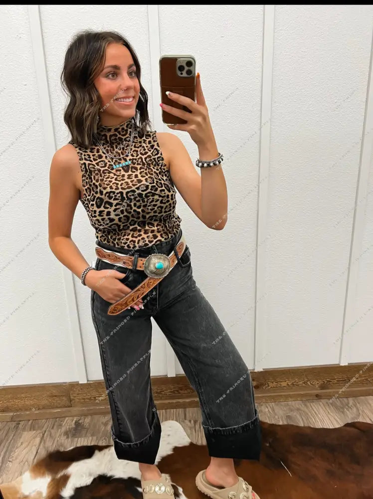 Leopard High Neck Mesh Top