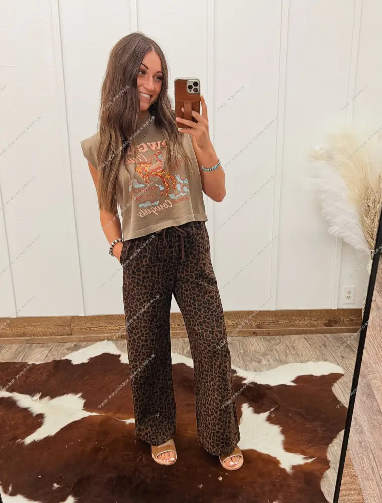 Leopard Wide Leg Track Pants