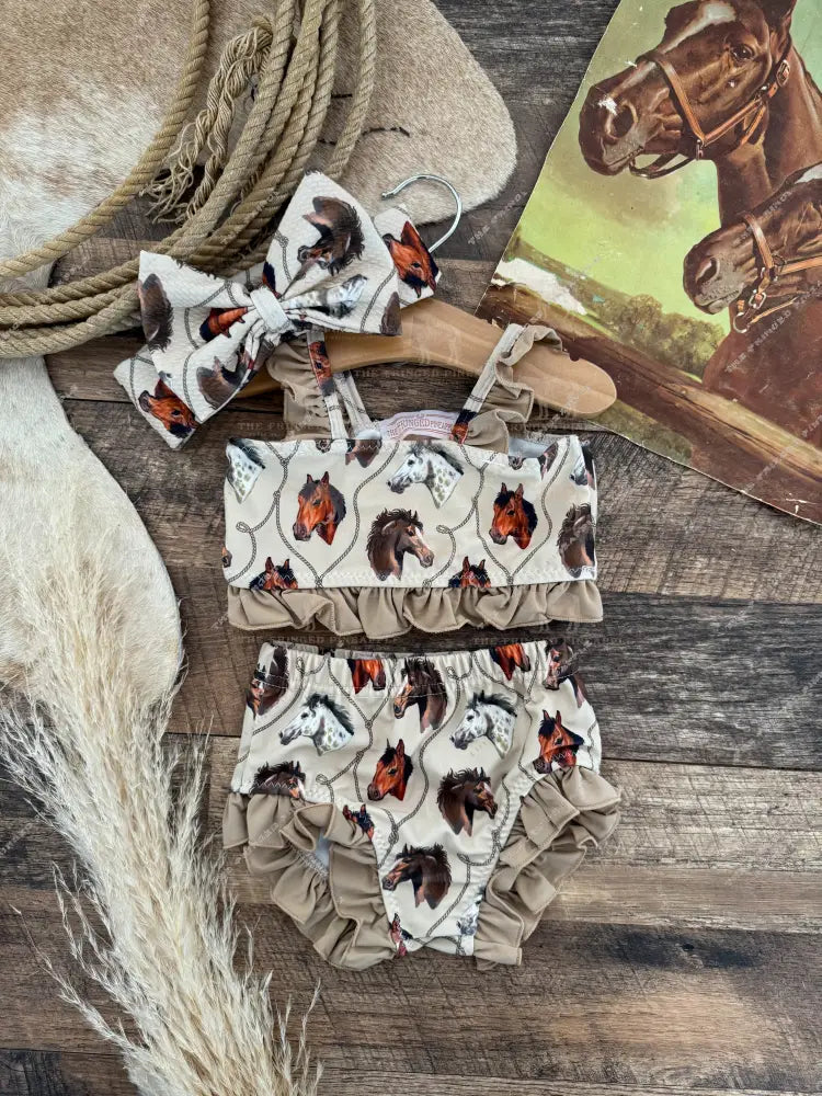 Little Roper Horse Two Piece Ruffle Swimsuit (Minis)