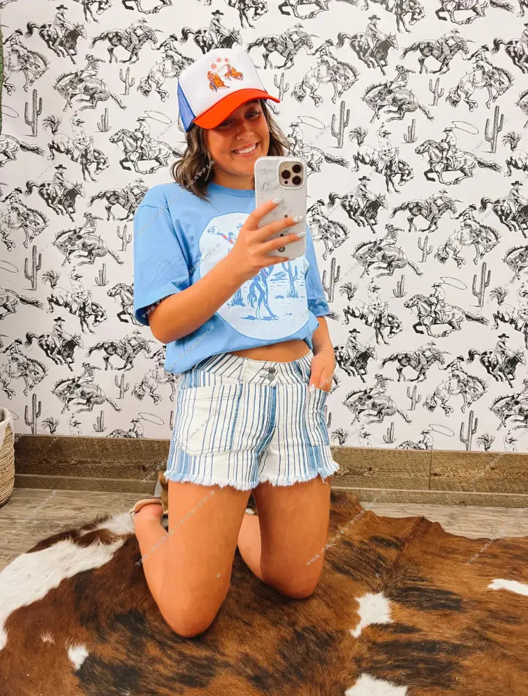 Low Rise Stripe Denim Shorts Double Button(55DK)