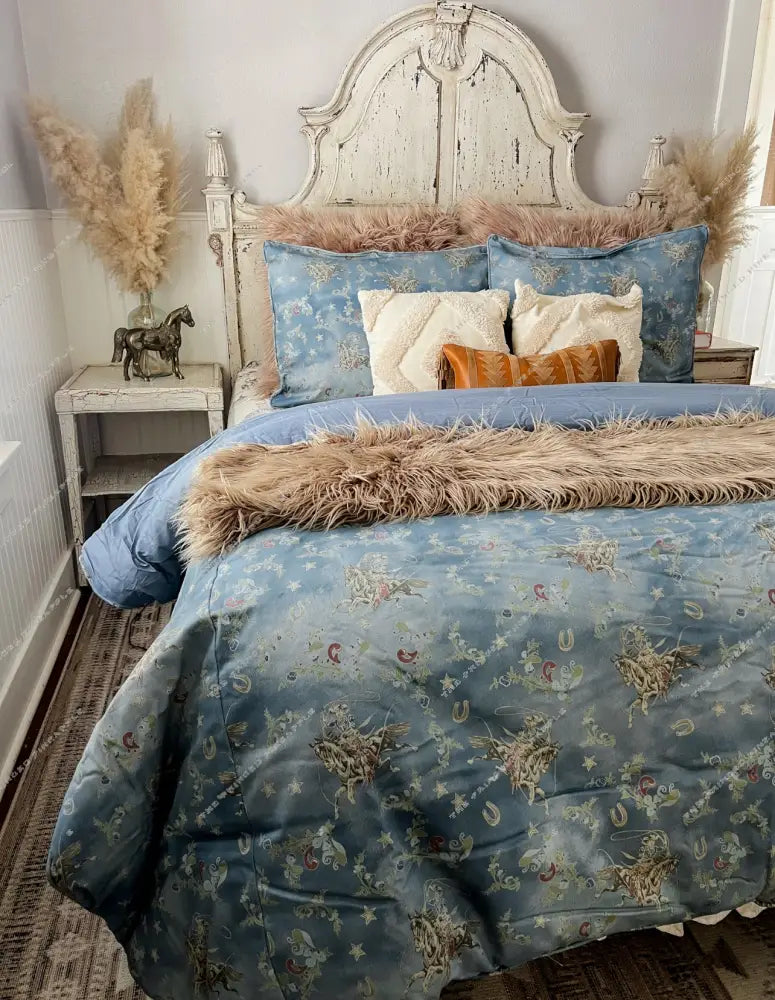 Make It Western Lee Washed Denim Cowboy Western Bedding(see description on website for extra cost)