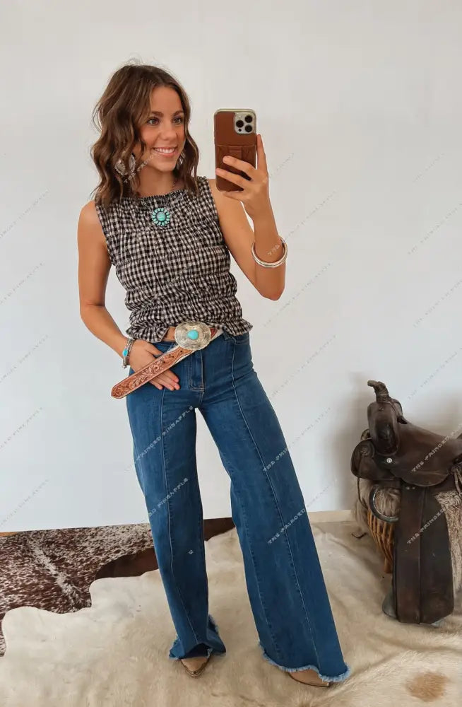 Naomi Gingham Smocked Tank Top