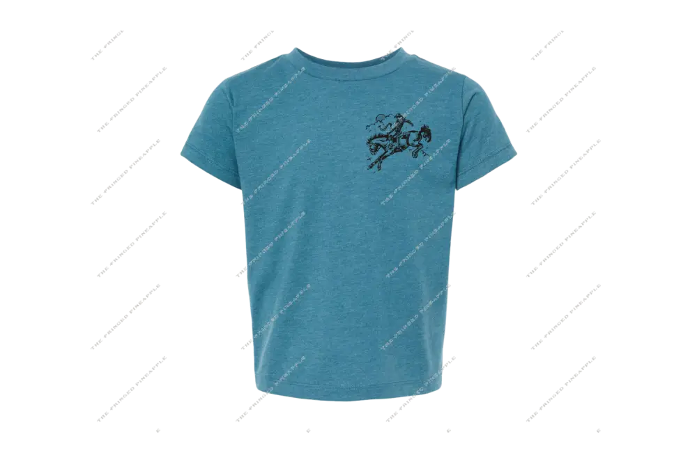 ’Never Be Shaken’ Kids Bronc Rider Tee-Psalm 112:6-8(DeepHeatherTeal)