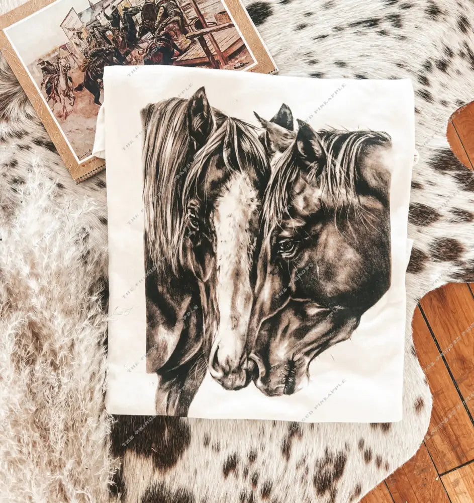 Nuzzled Horses Tee or Sweatshirt (cream) (Adult)