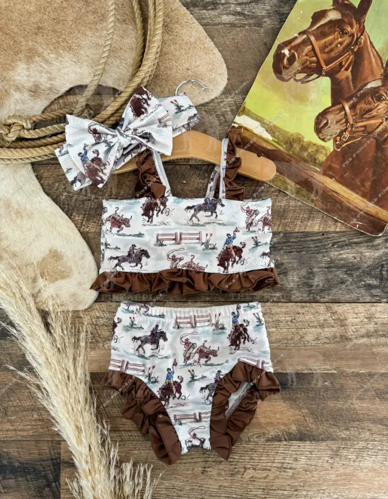 Ole’ West Cowgirl Two Piece Ruffle Swimsuit (Minis)
