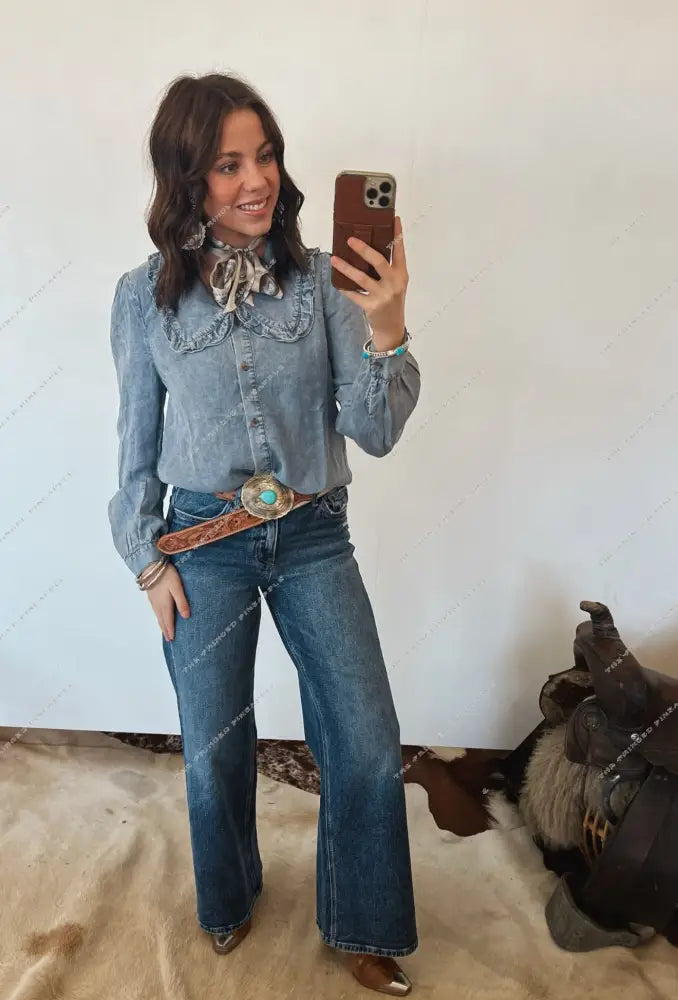 Peter Denim Collared Top