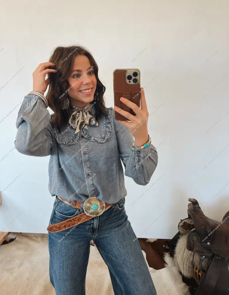 Peter Denim Collared Top