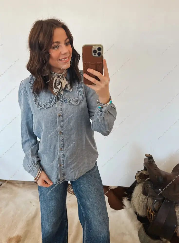 Peter Denim Collared Top