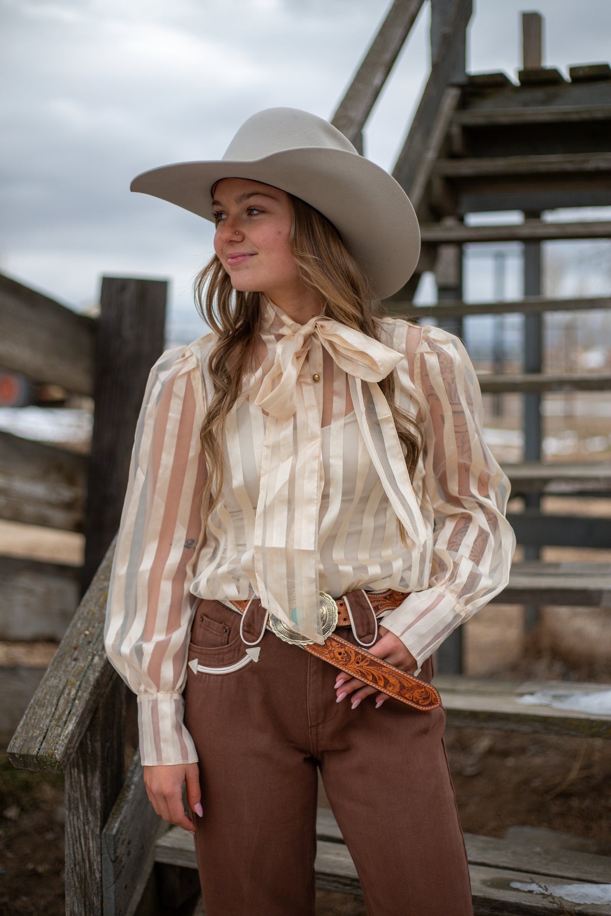 Stylish Cream Cowboy Hat And Belt EOGIMI Men & Women main image 2