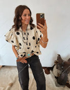 Polka Dot Ruffle Blouse Tops -Blouses