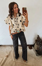 Polka Dot Ruffle Blouse Tops -Blouses