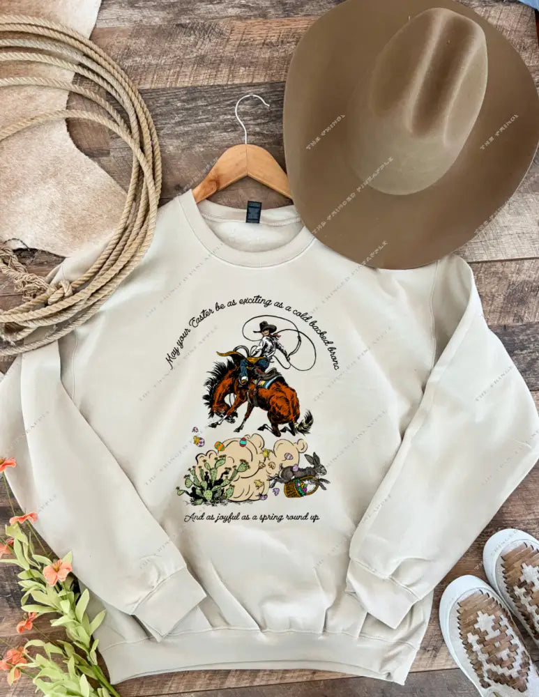 Rascally Rabbit Easter Design Tee Or Sweatshirt(Cream)Adult