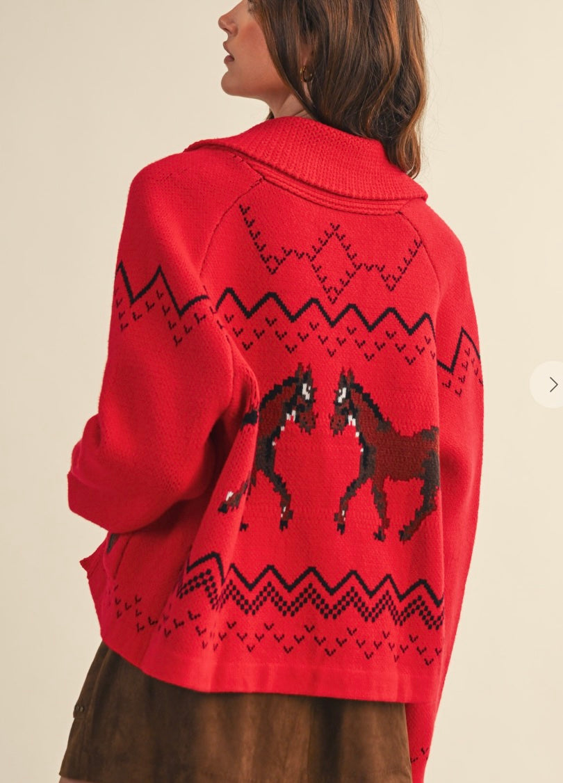 The Wild West Horse Cardigan (red)