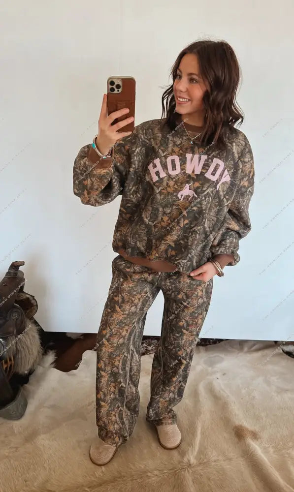 (restocking)Howdy Western Wide Leg Set (Dark Camo)