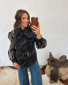 Rocky Striped Sheer Front Tie Blouse (Black) Top