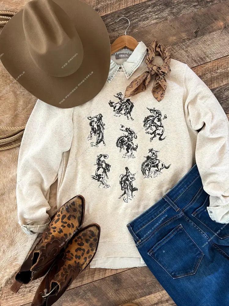 Rowdy Rodeo Tee Or Sweatshirt (Adult)(Heather Cream)