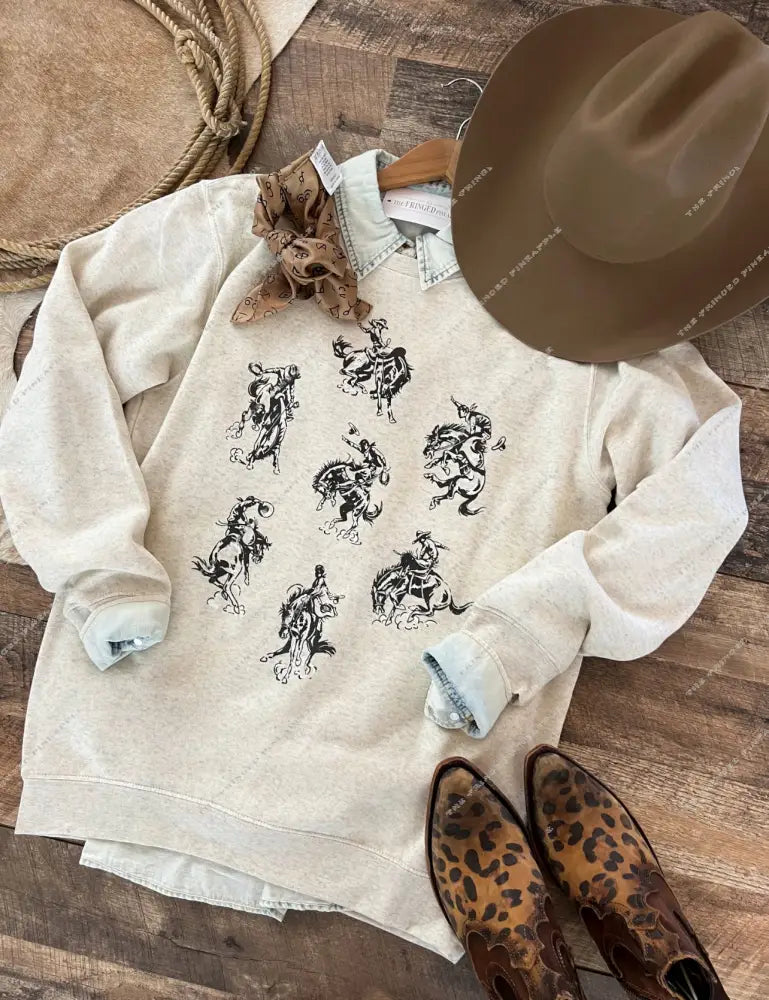 Rowdy Rodeo Tee Or Sweatshirt (Adult)(Heather Cream)