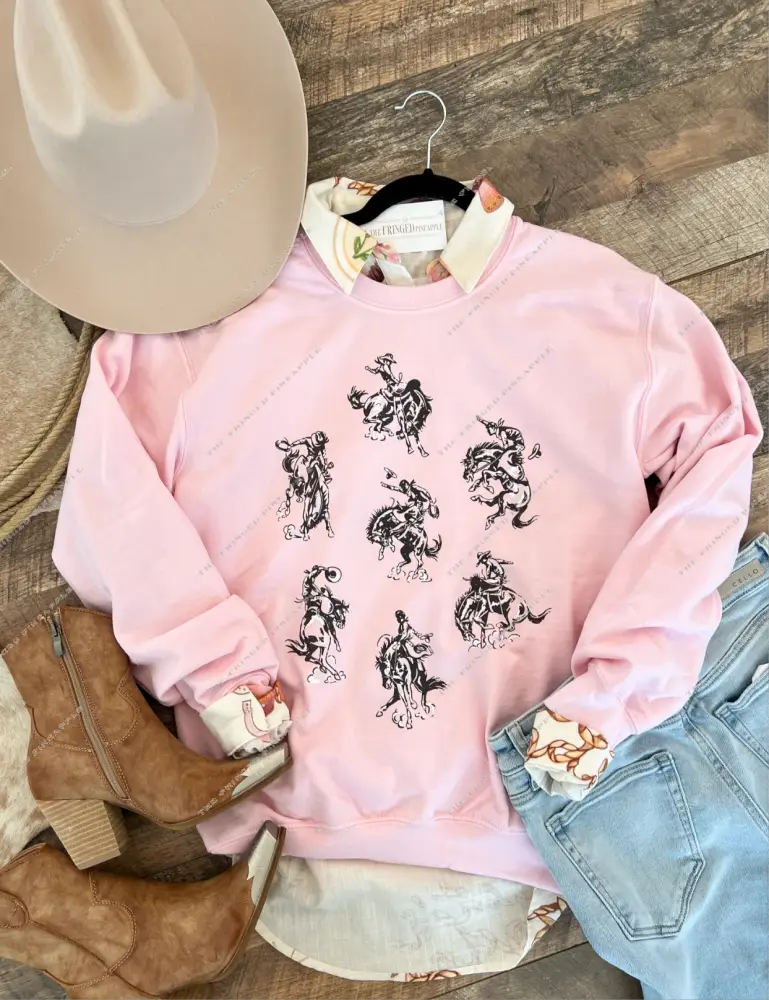 Rowdy Rodeo Tee Or Sweatshirt (Adult)(Light Pink)