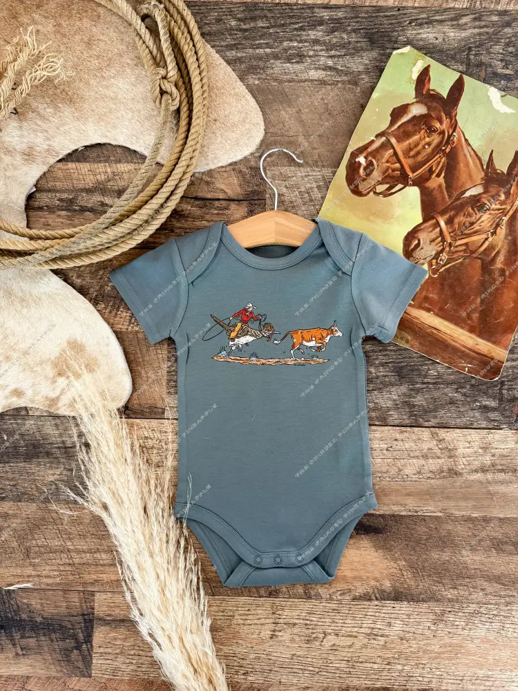Run Down- Cody Witham Western Graphic Onesie (Infant)(Slate Green)