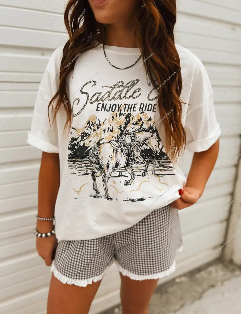 Saddle Up Enjoy The Ride Tee-White