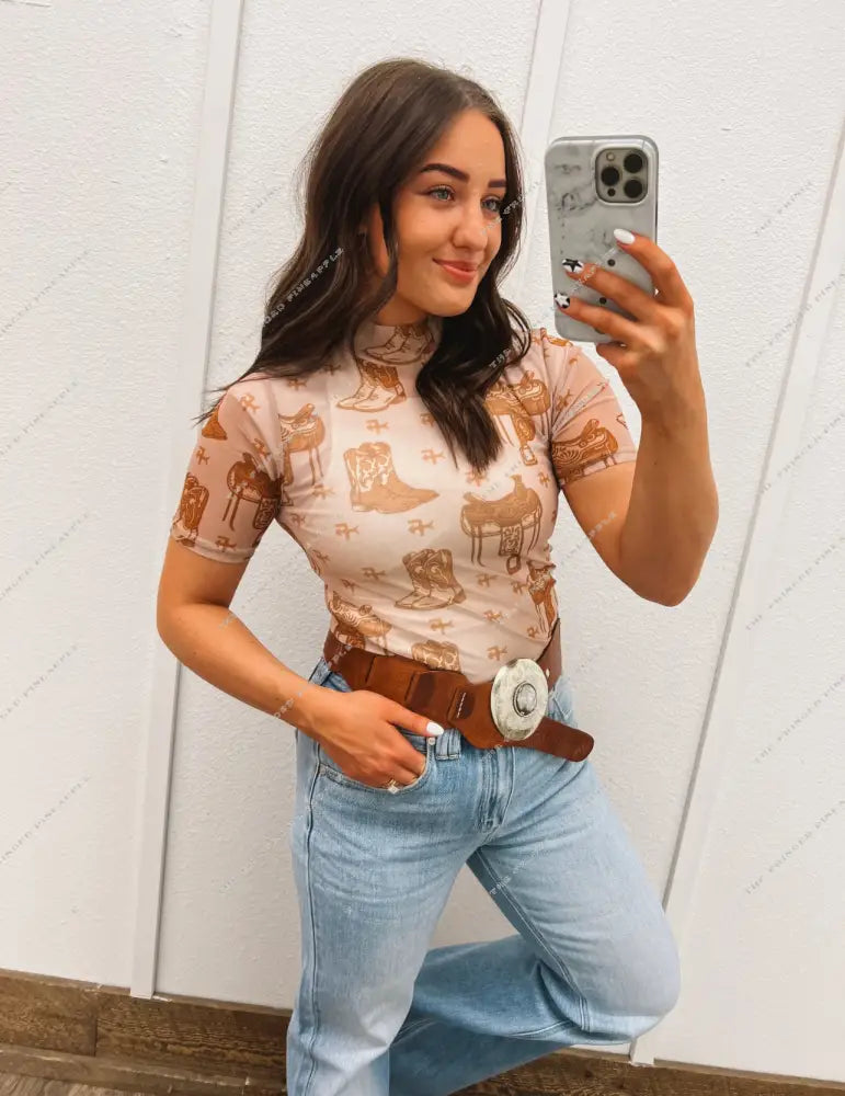 Saddle Up Short Sleeve Mesh Top