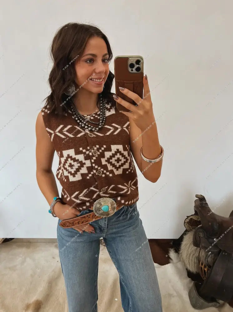 South West Button Up Vest (Brown) Tops - Outwear