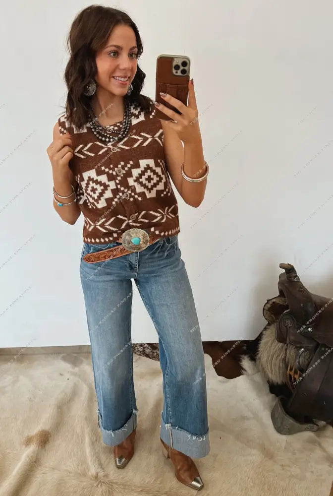 South West Button Up Vest (Brown) Tops - Outwear