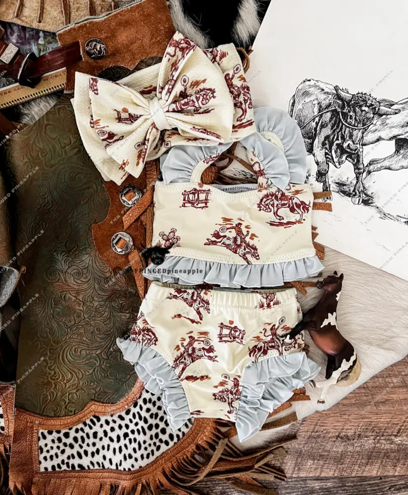 Sunset Cowgirl W/Blue Ruffle Two Piece Swimsuit (Minis)