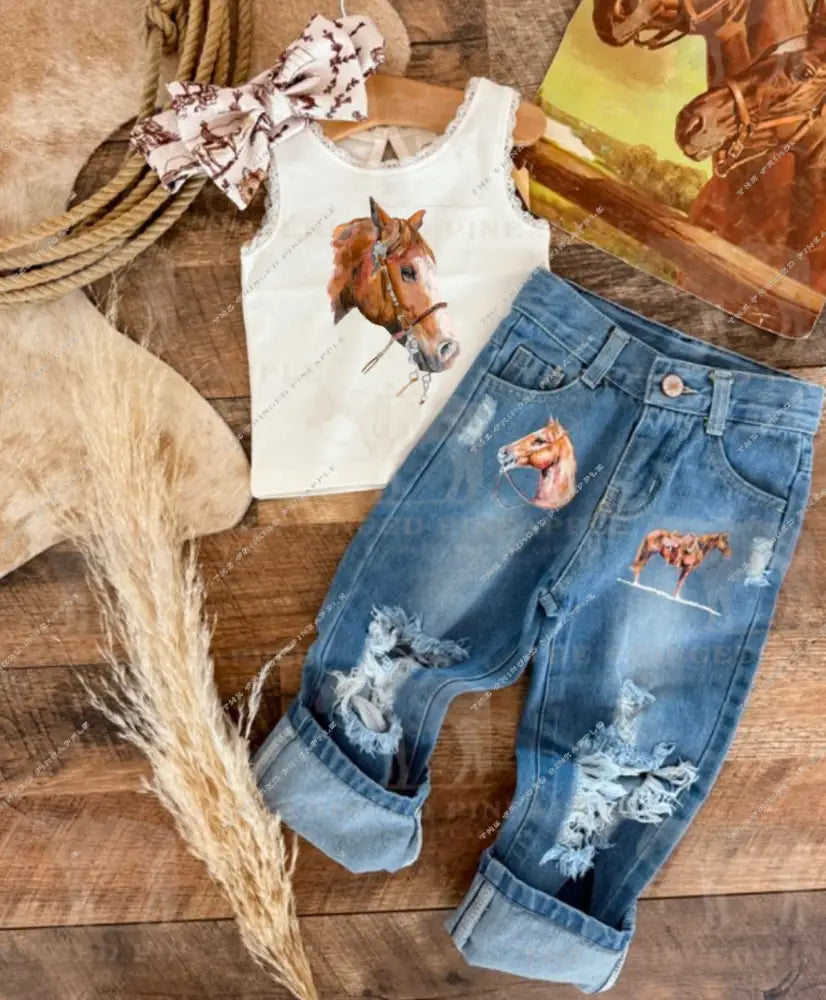 The Horses Denim Distressed Jeans(Kid)