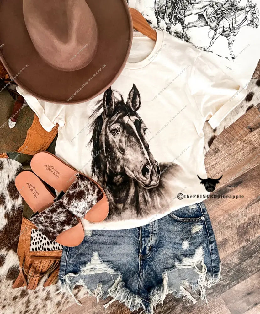 The Strong Willed Horse Tee or Sweatshirt (cream) (Adult)