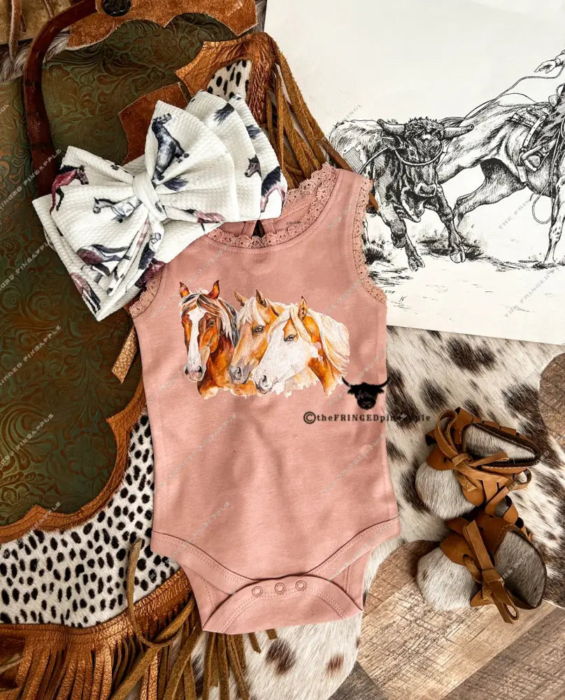 Three is A Charm Lace Tank Onesie (little kid)(blush)