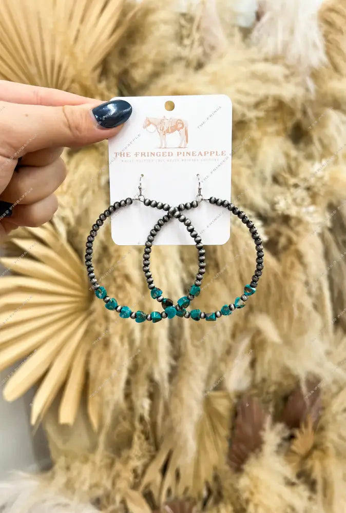 Turquoise Heart Beads Gemstone Hoops