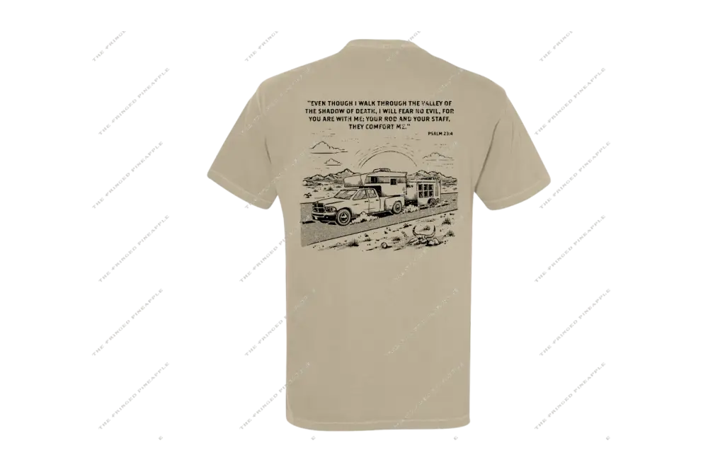’Valley of the Shadow’ Truck & Trailer Tee- Psalm 23:4 (Khaki)