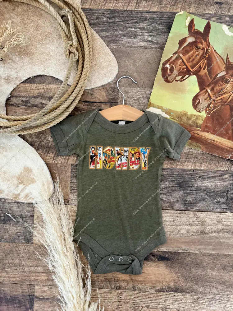 Vintage Howdy- Western Graphic Onesie (Infant)(Army Green)