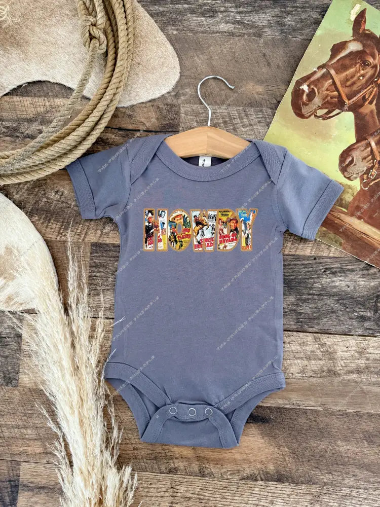 Vintage Howdy-Western Graphic Onesie (Infant)(Charcoal)