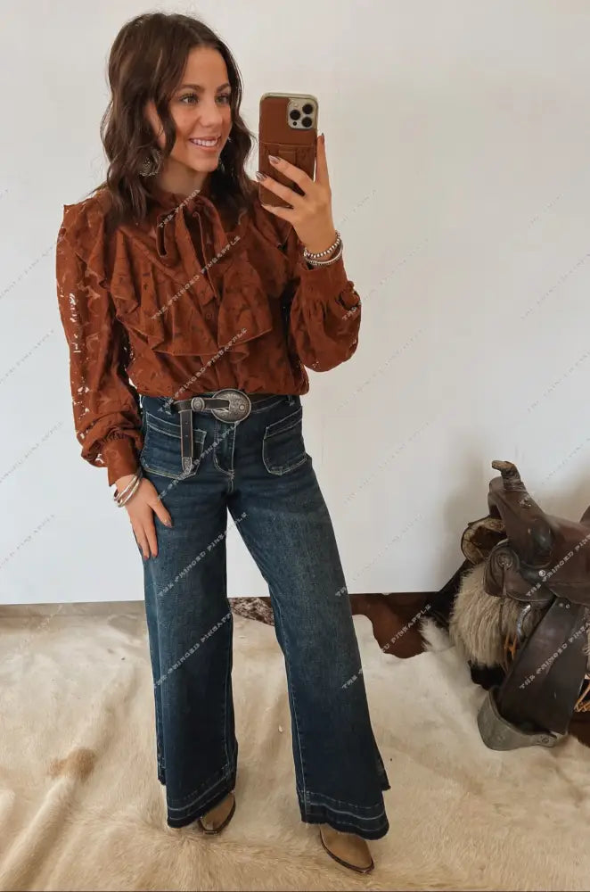 We Owned The Ruffle Lace Blouse (Brown)