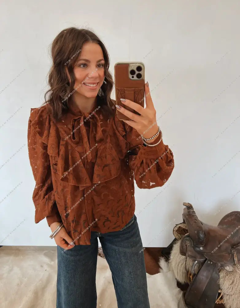 We Owned The Ruffle Lace Blouse (Brown)