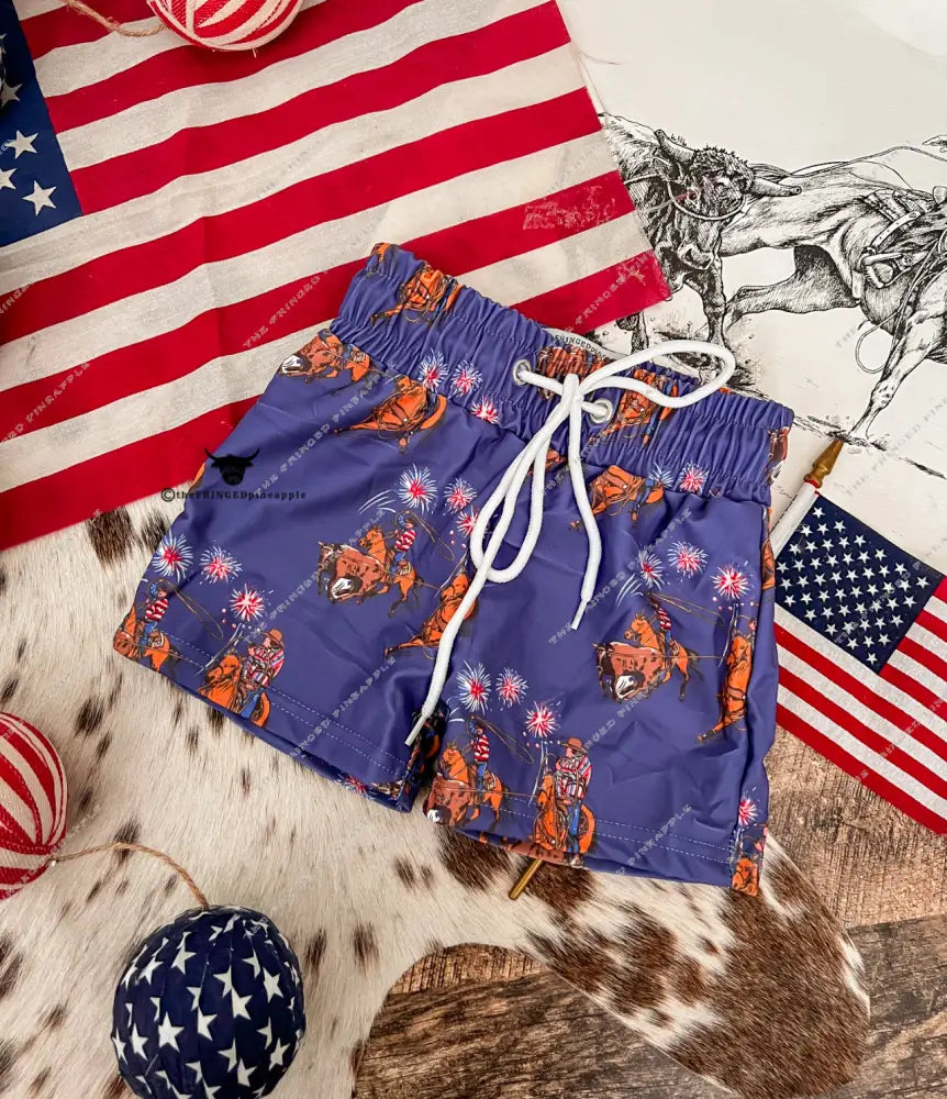 Western 4 Of July-Team Roper Swim Trunks(little kid)