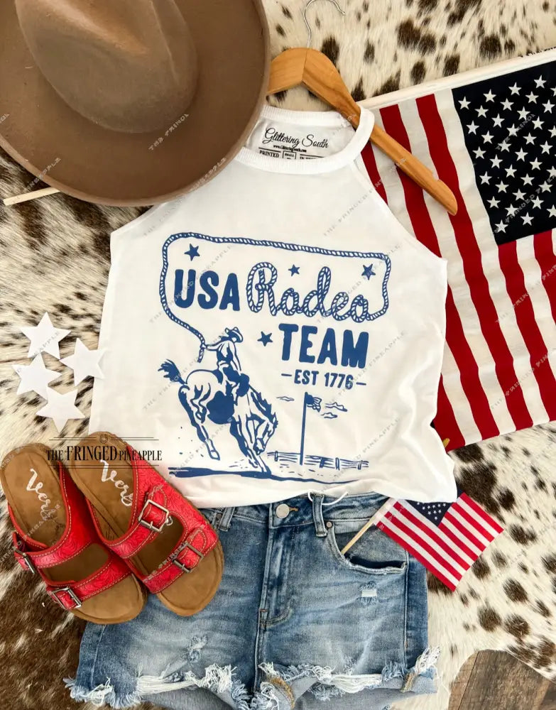 Western 4th Of July-USA Rodeo Team Blue Tank or Tee