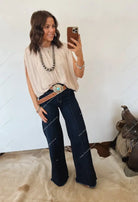 Western Drape Bubble Blouse (Tan)