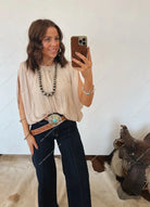 Western Drape Bubble Blouse (Tan)